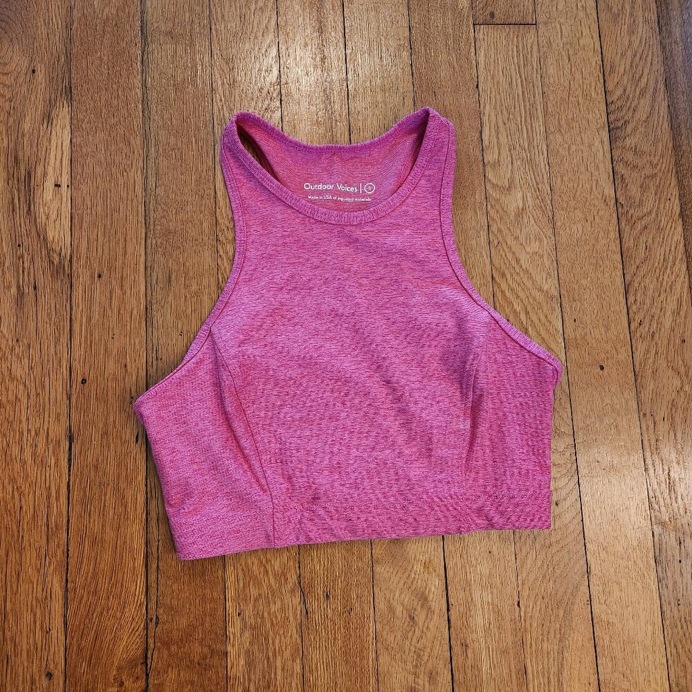 Outdoor Voices Flamingo Pink Crop Top Bra Small EUC Racerback